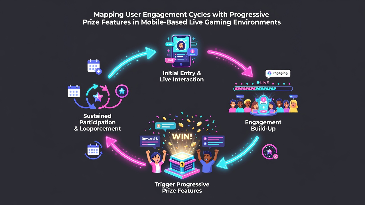Analytics dashboard displaying user engagement cycle graphs tied to progressive jackpot growth in live mobile gaming sessions