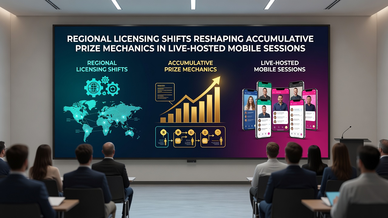 Mobile device displaying segmented prize pool interfaces with regional licensing indicators