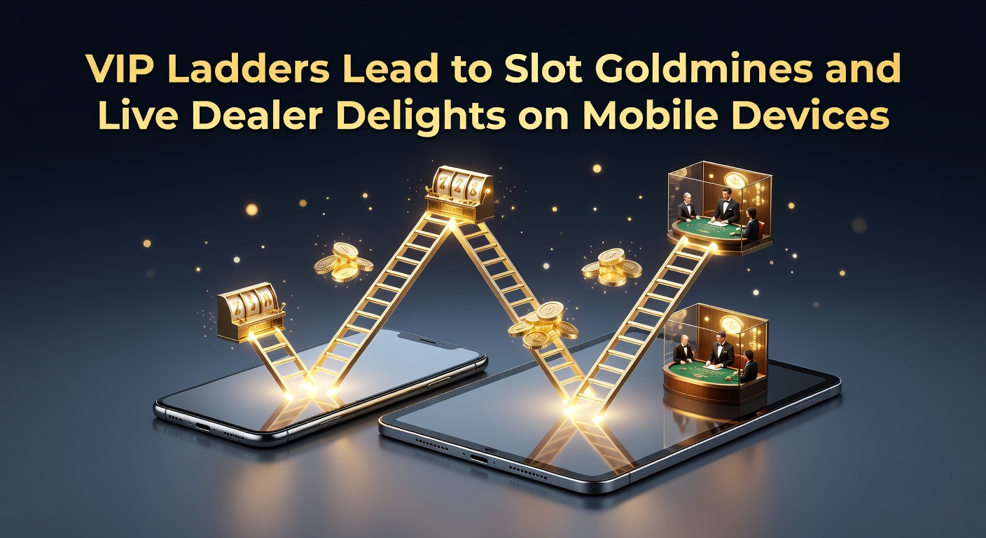 A sleek mobile screen displaying a VIP ladder progression with glowing slot jackpots and live dealer tables in the background, highlighting exclusive mobile casino rewards
